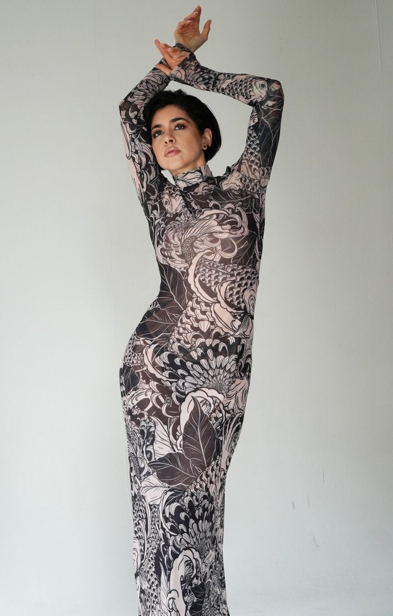 Japanese bodycon sheer mesh dress, revealing see through dress - rage quit