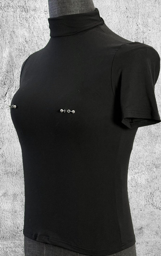 Pierced turtleneck shirt, sexy bodycon shirt with nipple piercing - rage quit