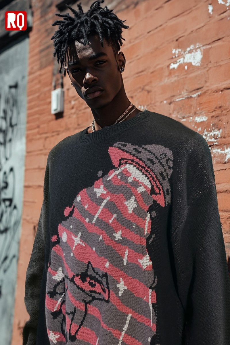 UFO takes Raccoon Knitted distressed sweater - rage quit