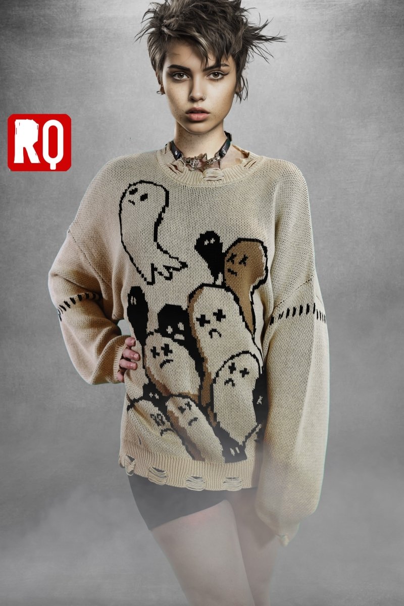 8 bit Ghosts distressed sweater - rage quit