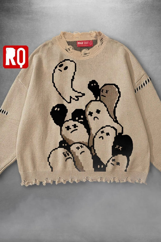 8 bit Ghosts distressed sweater - rage quit