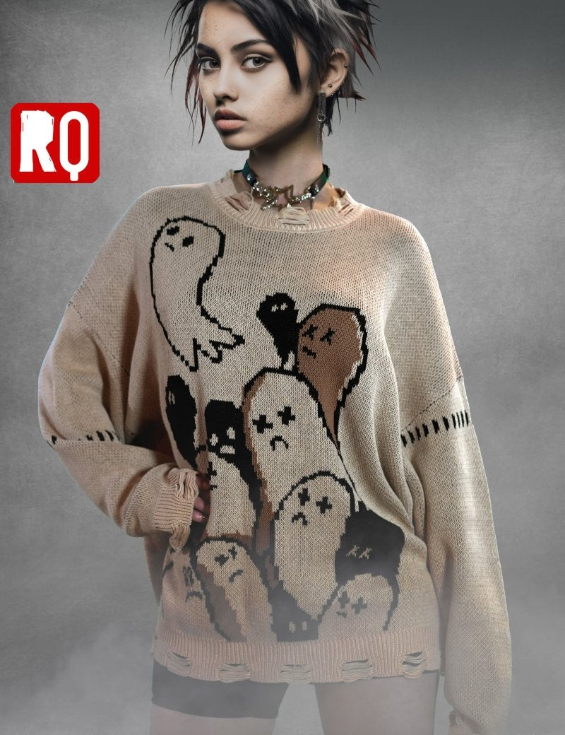 8 bit Ghosts distressed sweater - rage quit