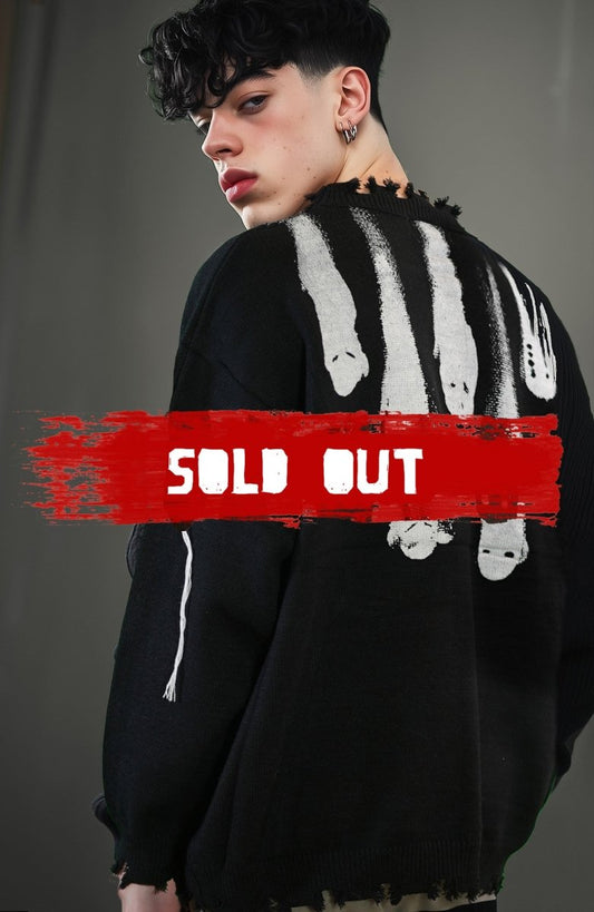 Black Ghosts distressed sweater, high quality cotton sweater, Y2K grunge street style - rage quit