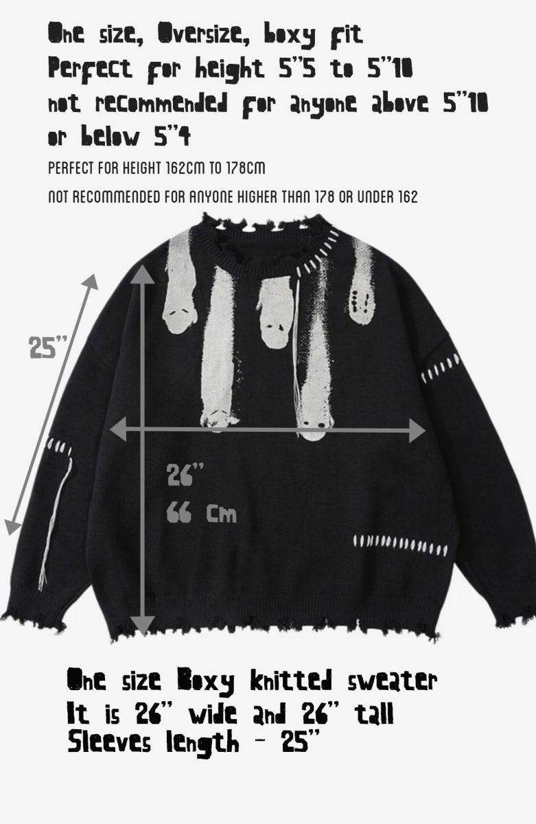 Black Ghosts distressed sweater, high quality cotton sweater, Y2K grunge street style - rage quit
