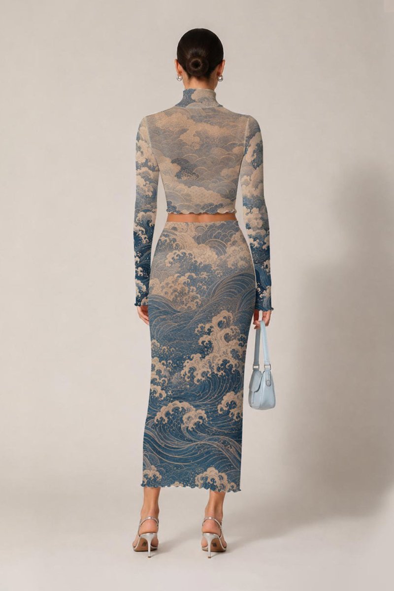 Blue Ocean Mesh Skirt Set, sheer Japanese Wave Two Piece - rage quit