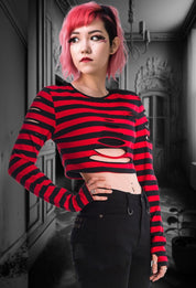 Cutout crop top with red and black stripes - rage quit