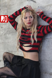 Cutout crop top with red and black stripes - rage quit