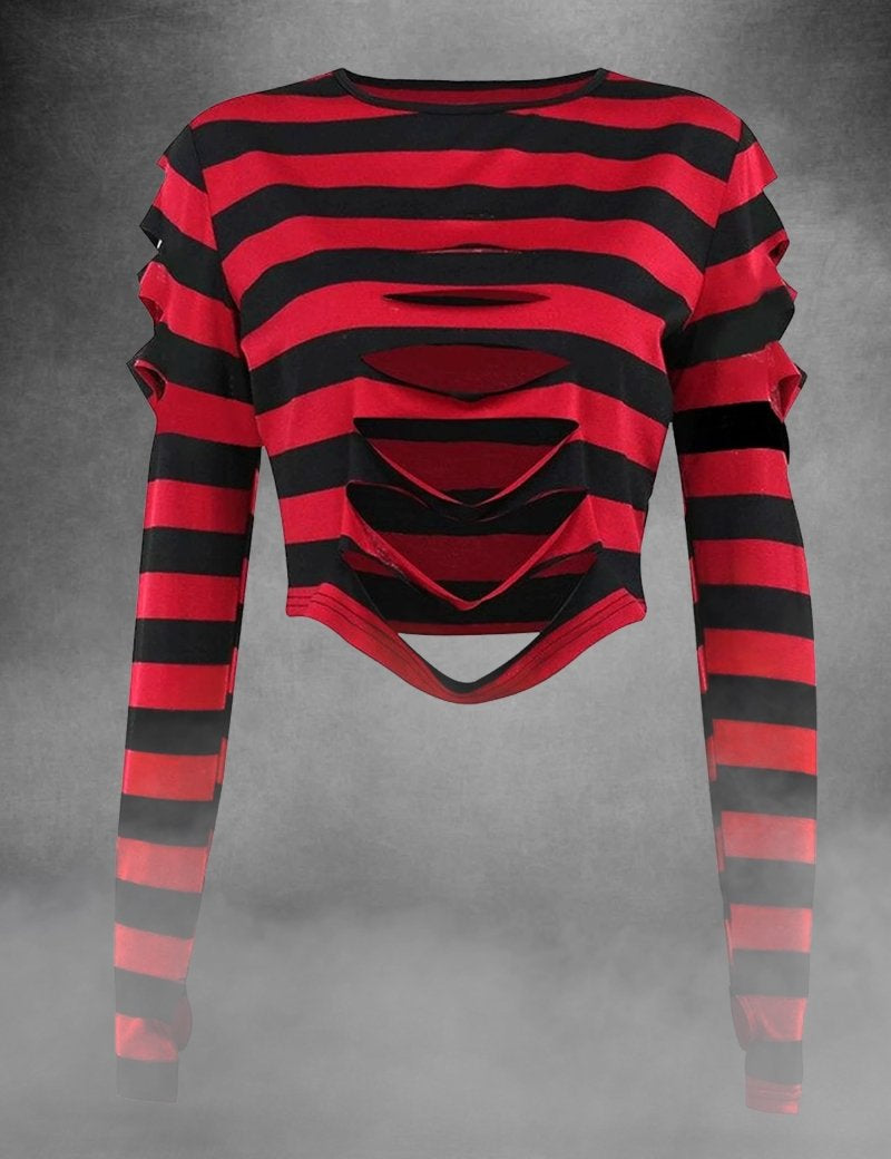 Cutout crop top with red and black stripes - rage quit