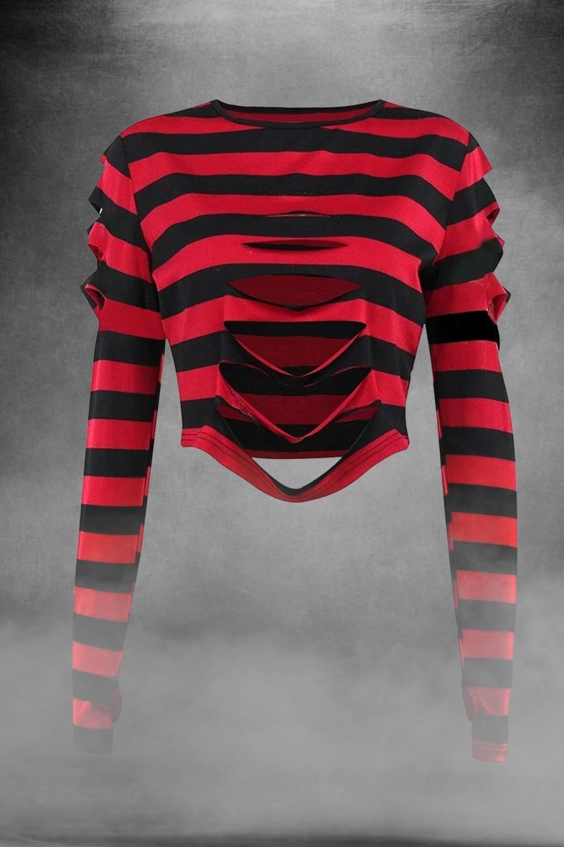 Cutout crop top with red and black stripes - rage quit