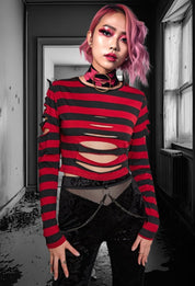 Cutout crop top with red and black stripes - rage quit