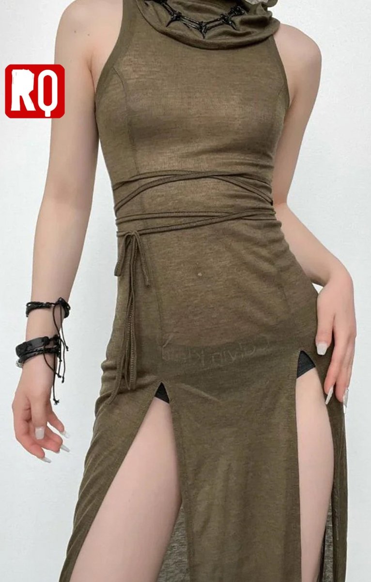 Dune desert dress, Sheer, hooded, hollow back, cyber punk style - rage quit