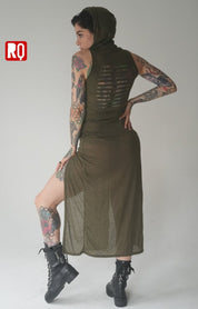 Dune desert dress, Sheer, hooded, hollow back, cyber punk style - rage quit