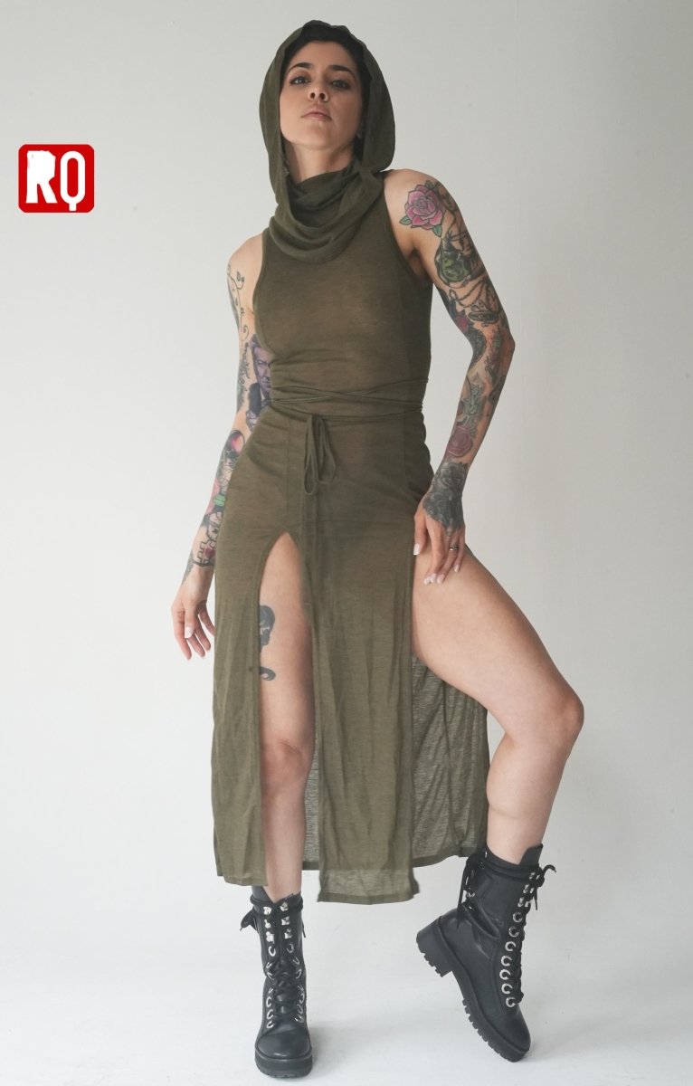 Dune desert dress, Sheer, hooded, hollow back, cyber punk style - rage quit