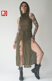 Dune desert dress, Sheer, hooded, hollow back, cyber punk style - rage quit