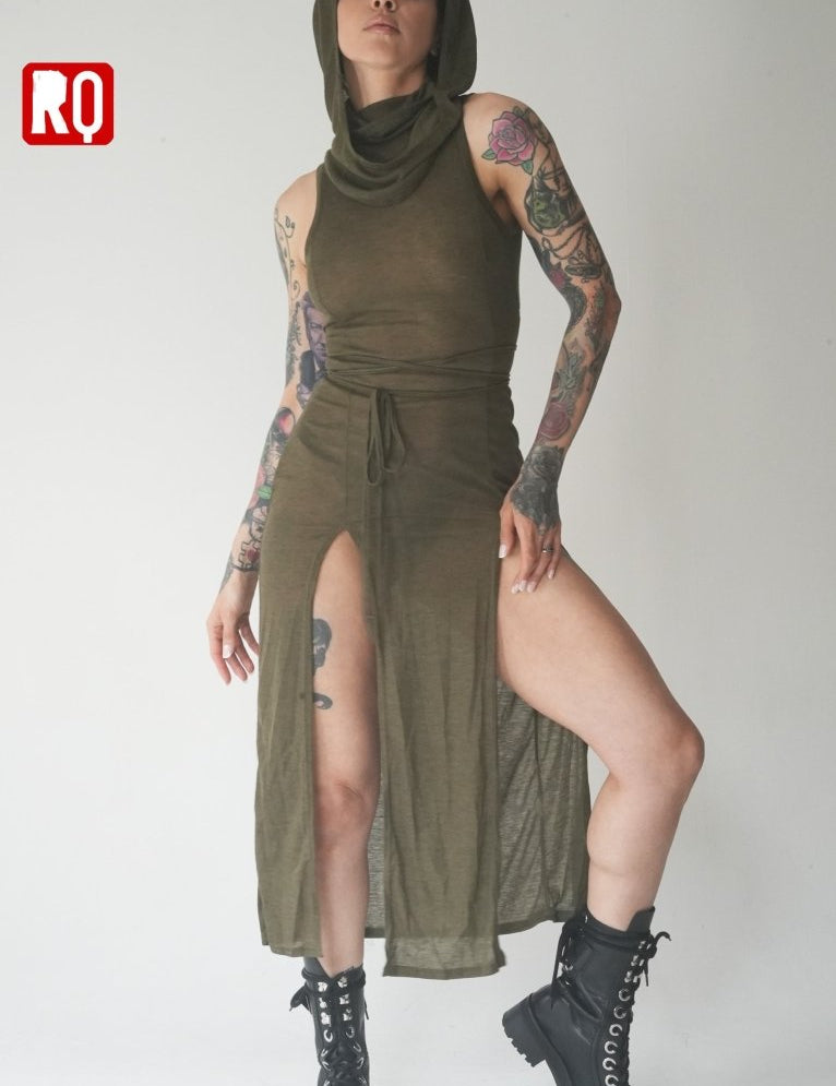 Dune desert dress, Sheer, hooded, hollow back, cyber punk style - rage quit