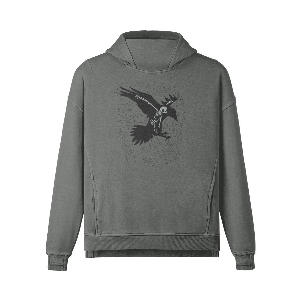 Embroidered crow skeleton hoodie - rage quit