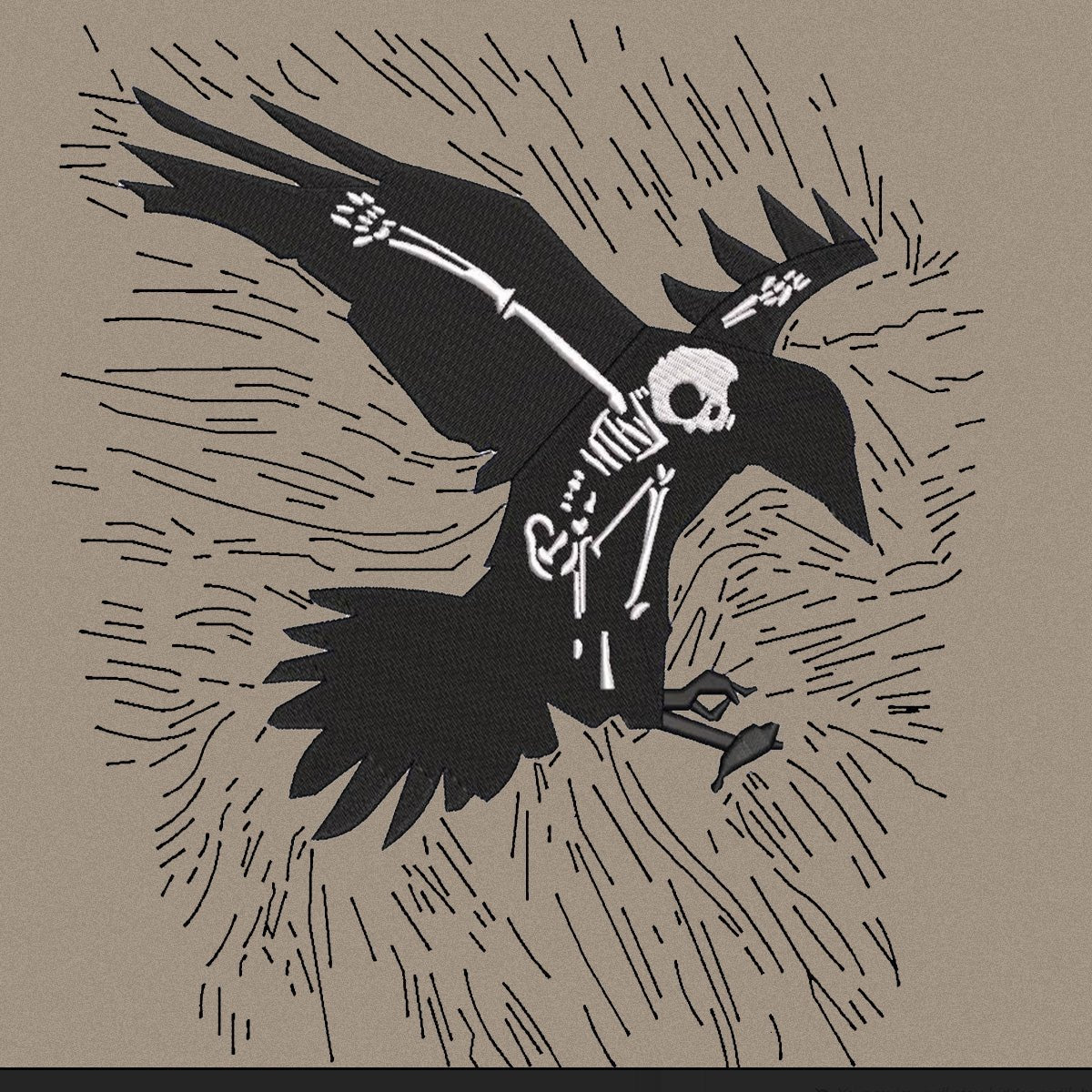 Embroidered crow skeleton hoodie - rage quit