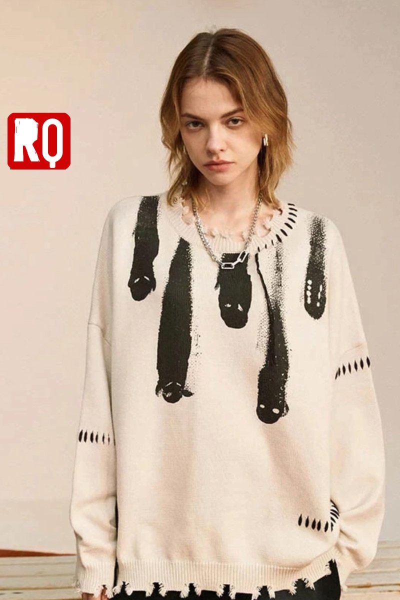 Ghosts distressed knitted sweater - rage quit