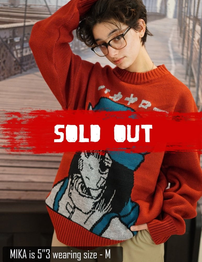 Harajuku red knitted sweater - rage quit