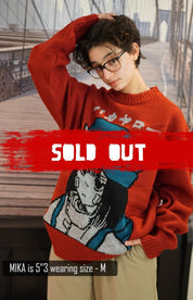 Harajuku red knitted sweater - rage quit