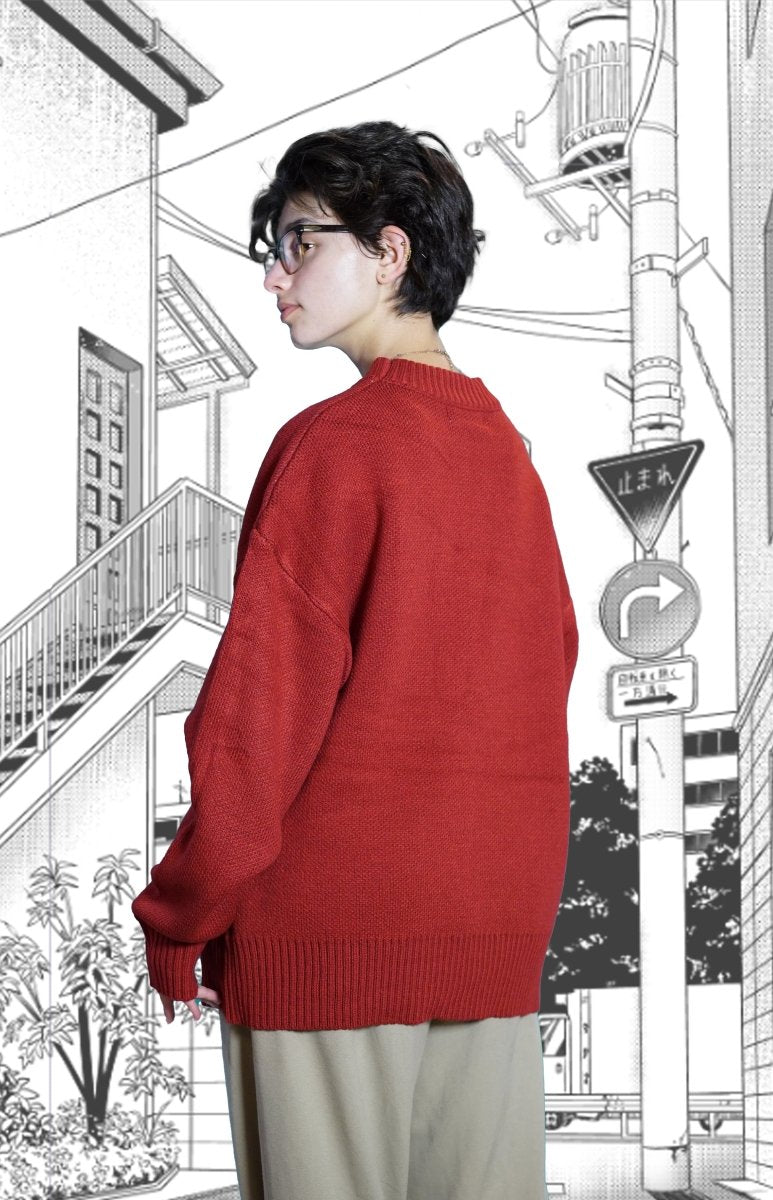 Harajuku red knitted sweater - rage quit