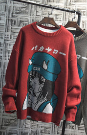 Harajuku red knitted sweater - rage quit