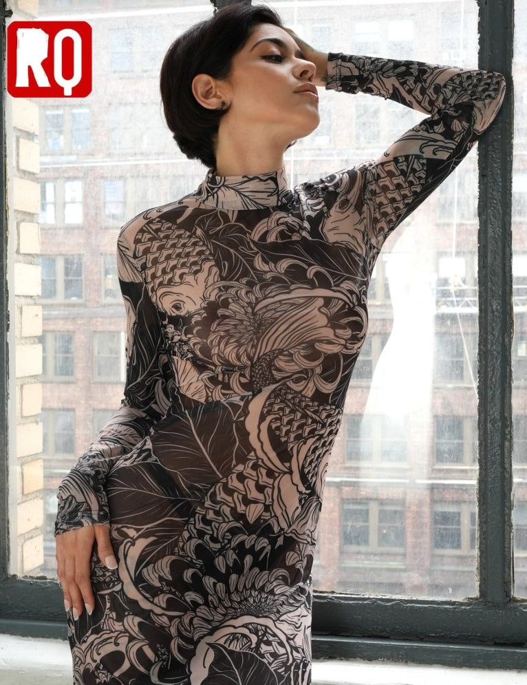 Japanese bodycon sheer mesh dress, revealing see through dress - rage quit