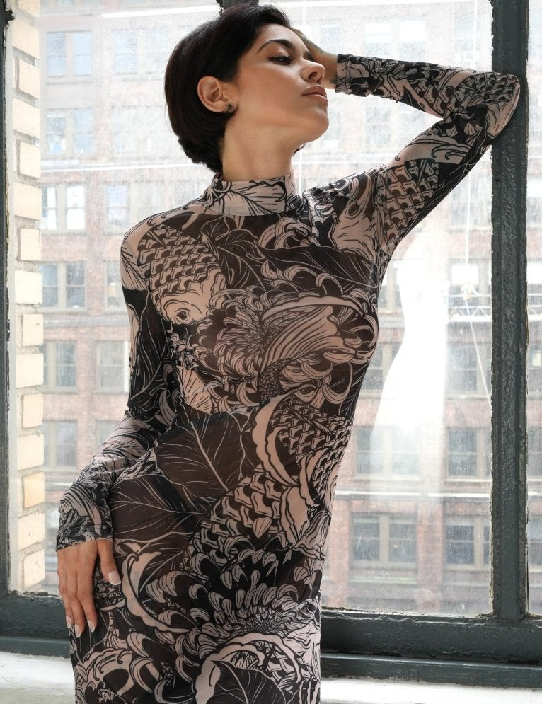 Japanese bodycon sheer mesh dress, revealing see through dress - rage quit