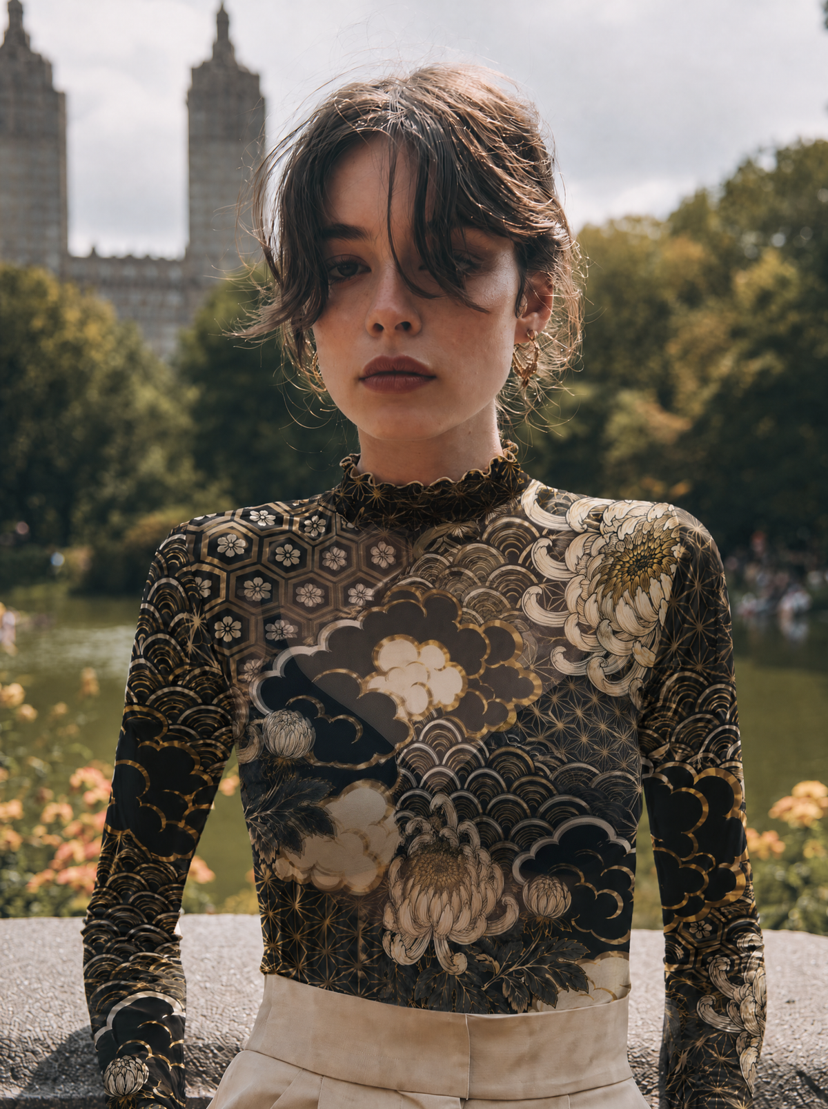 Midnight Chrysanthemum Mesh Top