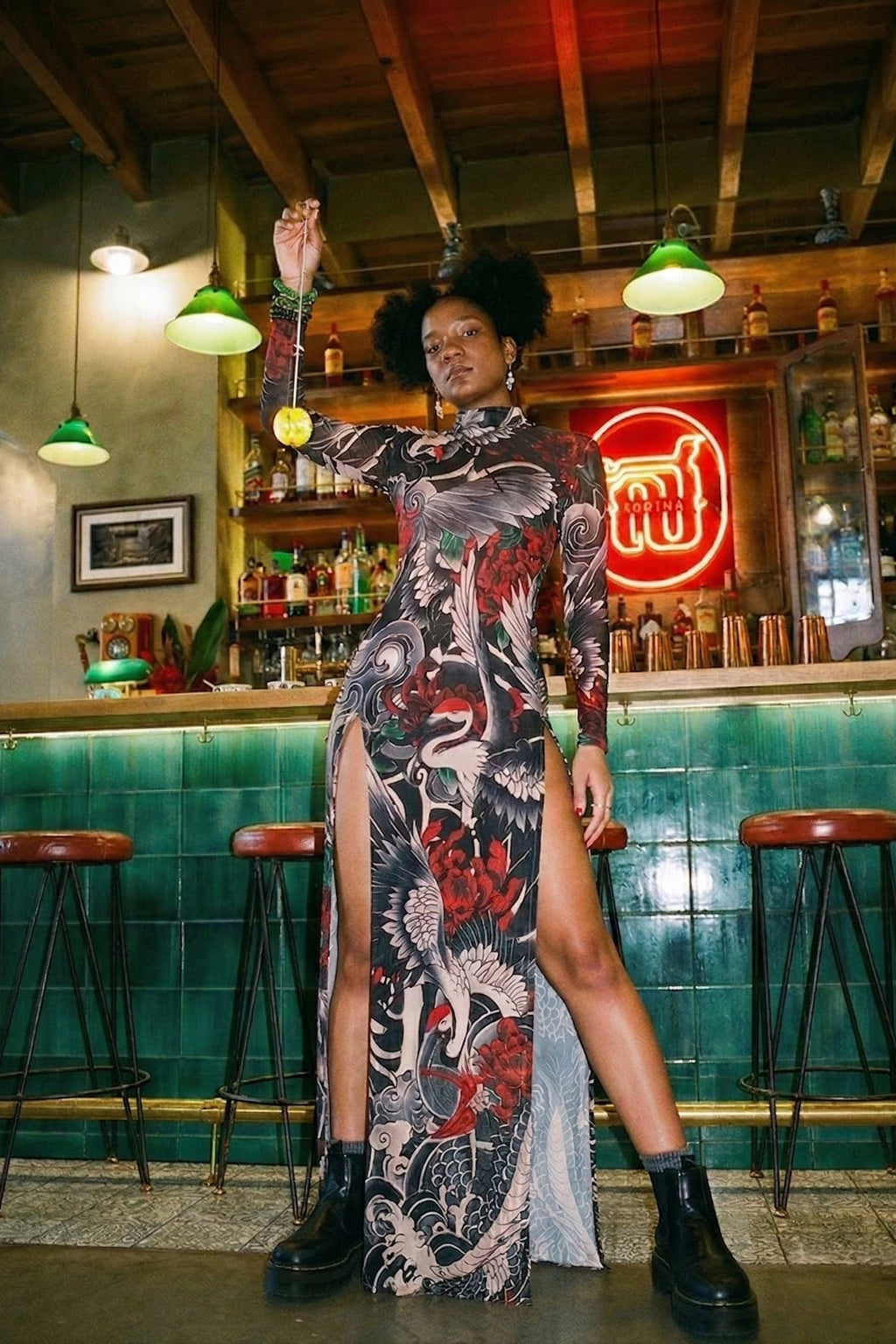 Japanese Crane mesh bodycon dress