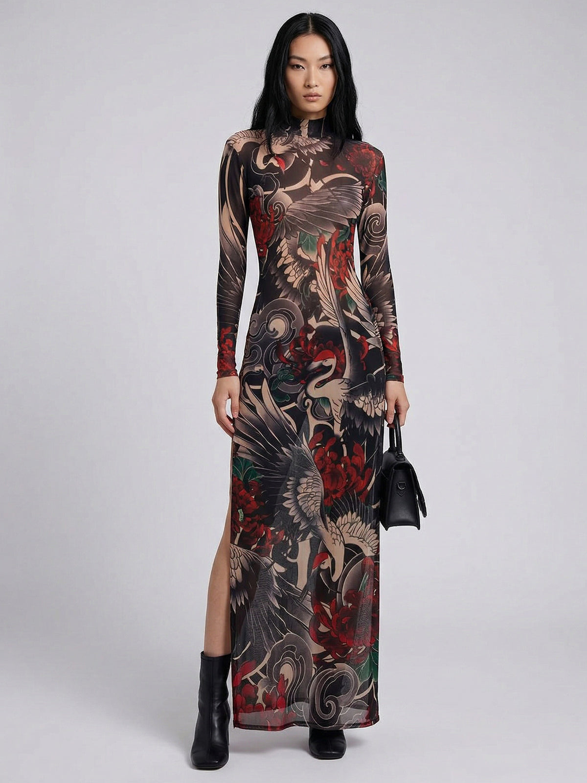 Japanese Crane mesh bodycon dress