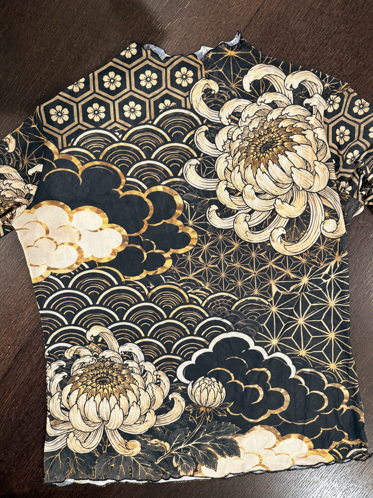 Midnight Chrysanthemum Mesh Top