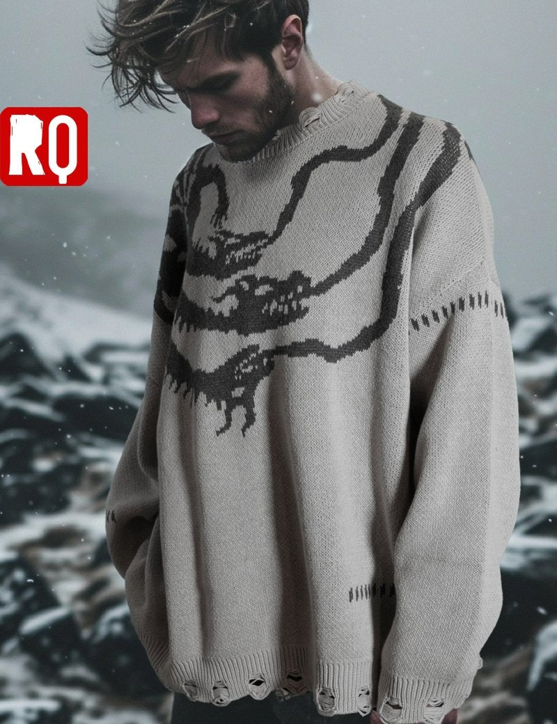 Nordic Dragon symbol distressed sweater - rage quit