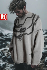 Nordic Dragon symbol distressed sweater - rage quit