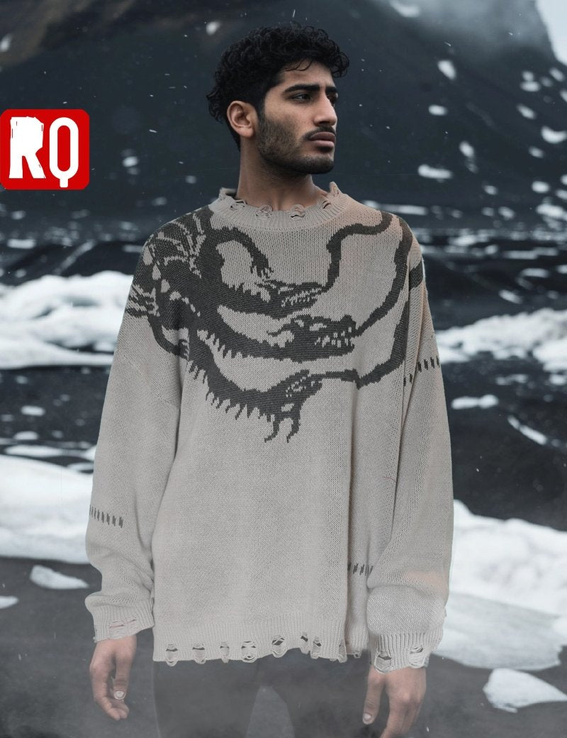 Nordic Dragon symbol distressed sweater - rage quit