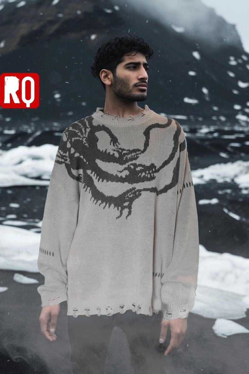 Nordic Dragon symbol distressed sweater - rage quit