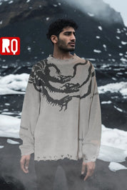 Nordic Dragon symbol distressed sweater - rage quit