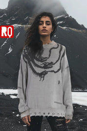 Nordic Dragon symbol distressed sweater - rage quit