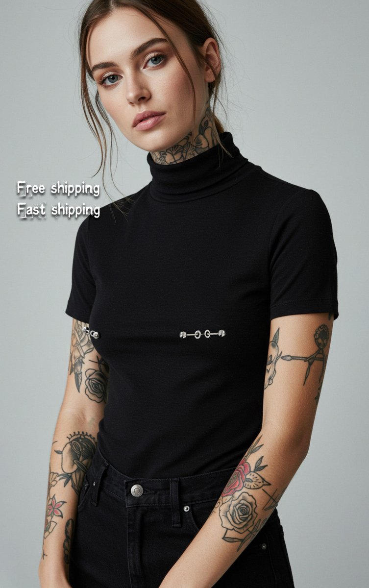 Pierced turtleneck shirt, sexy bodycon shirt with nipple piercing - rage quit