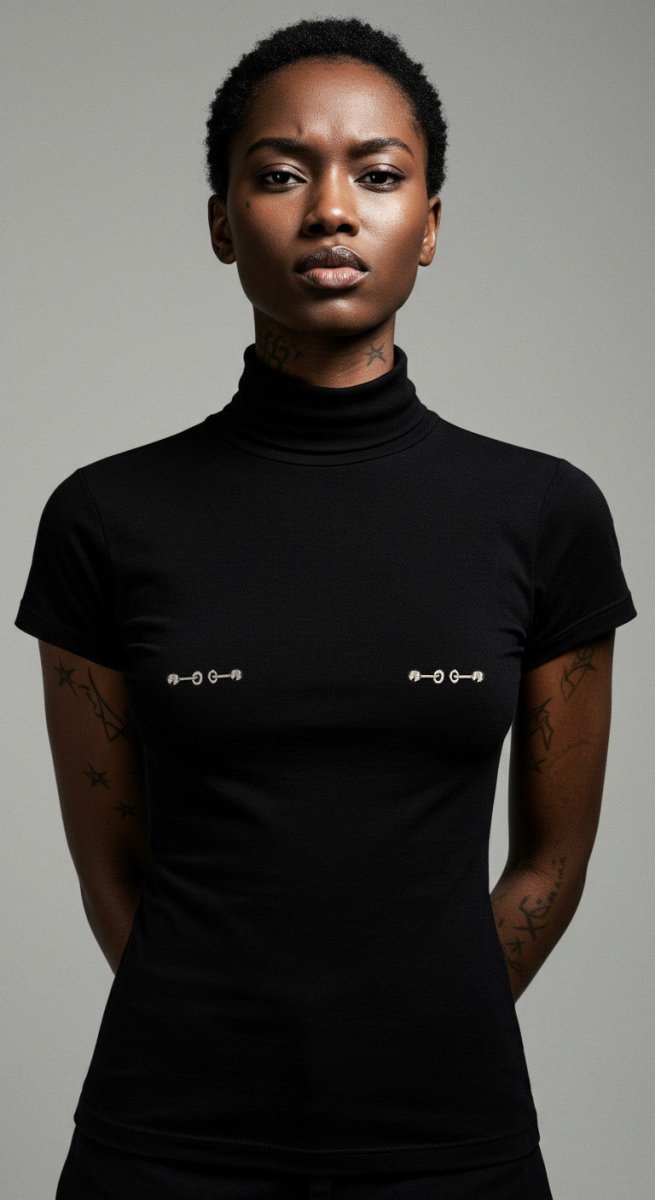 Pierced turtleneck shirt, sexy bodycon shirt with nipple piercing - rage quit