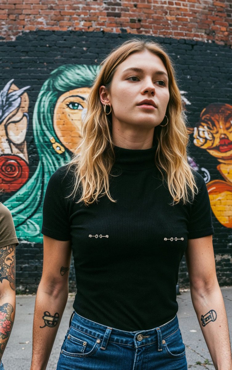 Pierced turtleneck shirt, sexy bodycon shirt with nipple piercing - rage quit