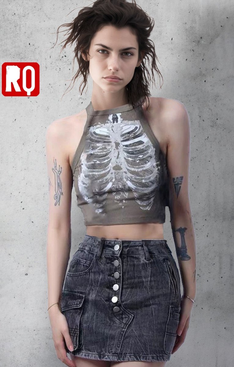 Rib cage top, Y2K goth style - rage quit