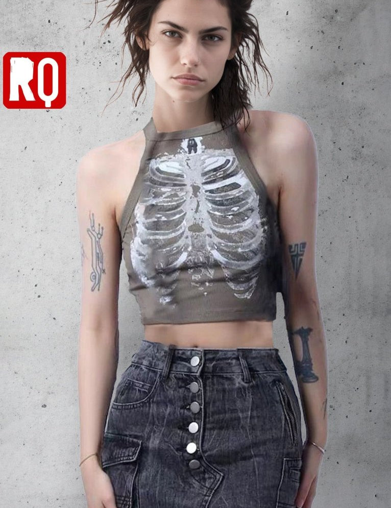 Rib cage top, Y2K goth style - rage quit