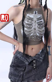 Rib cage top, Y2K goth style - rage quit