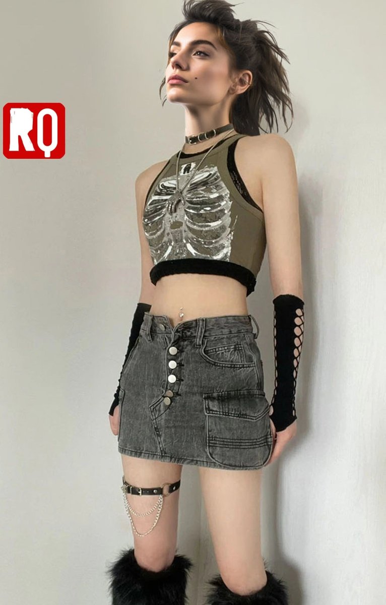 Rib cage top, Y2K goth style - rage quit