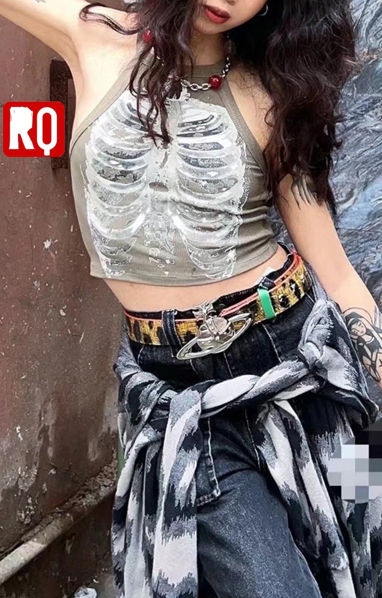 Rib cage top, Y2K goth style - rage quit