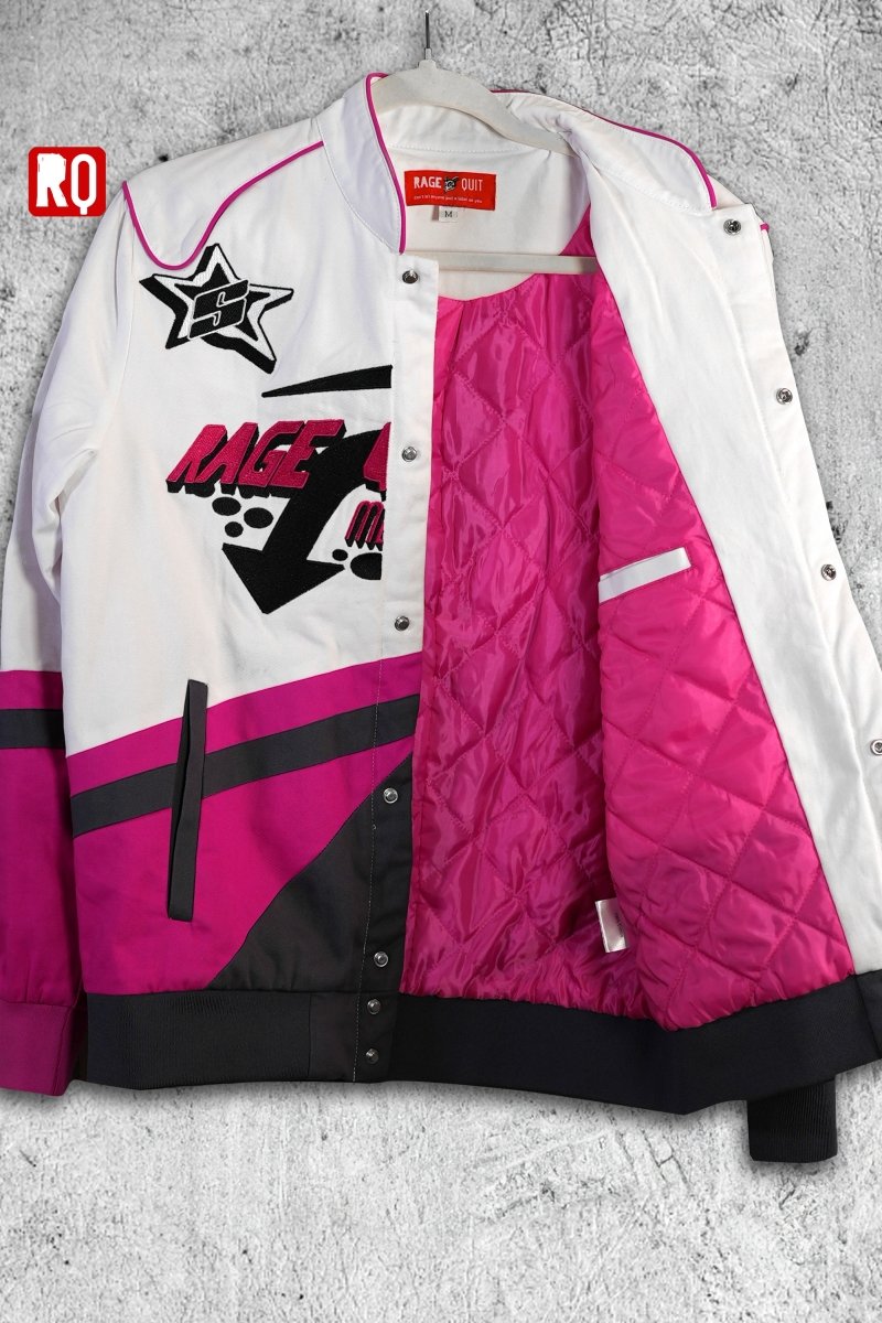 RQ racer Jacket, high quality embroidery, pink lining, unique piece - rage quit