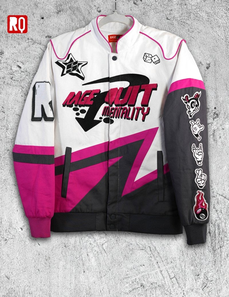 RQ racer Jacket, high quality embroidery, pink lining, unique piece - rage quit