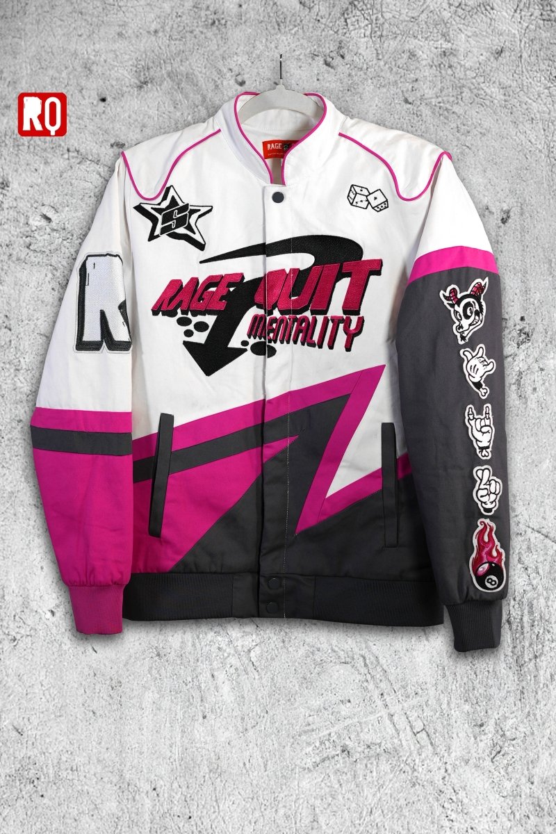 RQ racer Jacket, high quality embroidery, pink lining, unique piece - rage quit