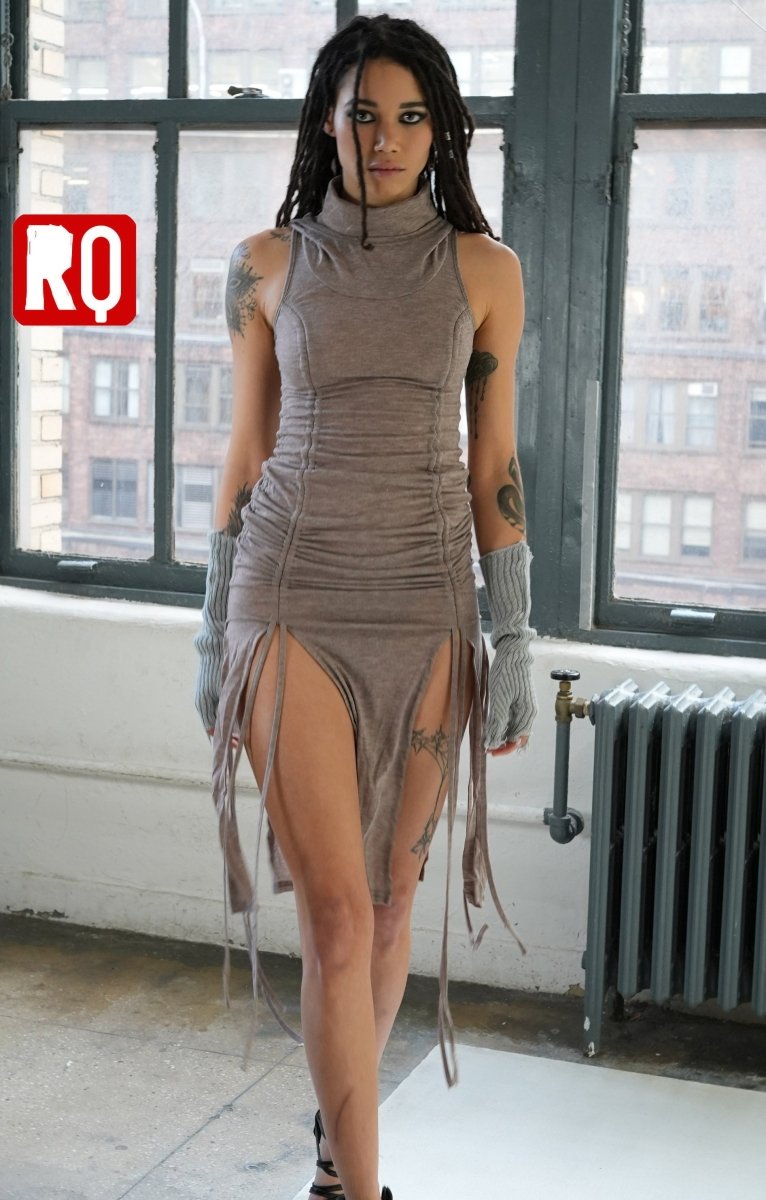 Ruched Drawstring mini dress, dune inspired, rave outfit, burning man - rage quit